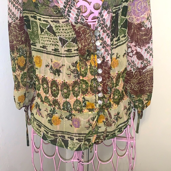 Pore Oxygen Women's Embroidered Blouse Green Multi- Small - Picture 5 of 9